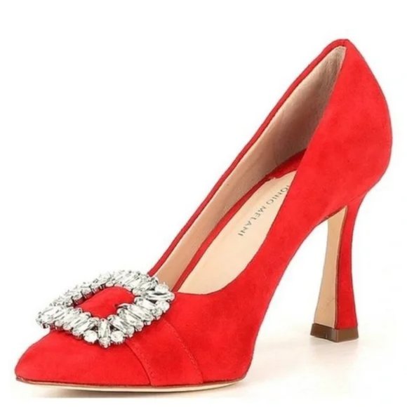 ANTONIO MELANI Shoes - NWT ANTONIO MELANI Siendra Red Suede 3.5" Heels Pumps with Rhinestone Buckle 7.5